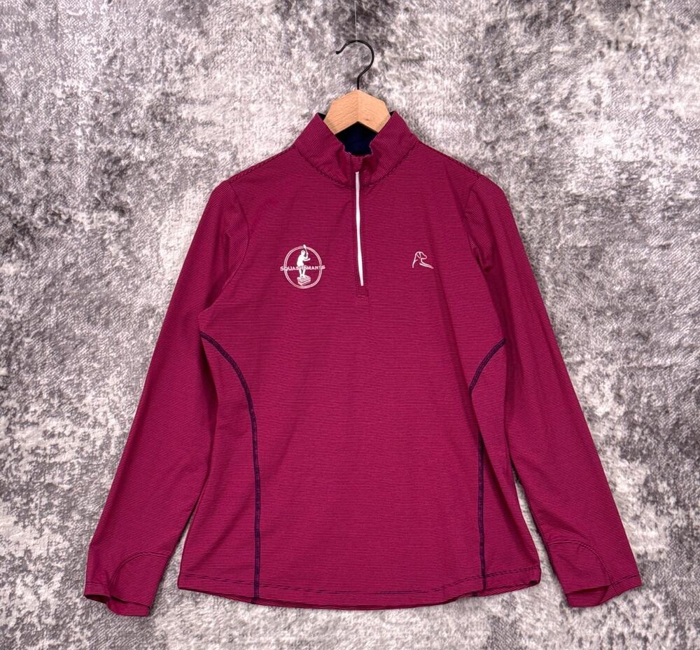 Rhoback 1/4 Zip Medium Womens Berry Red Stripe Pullover Squash Embroidered